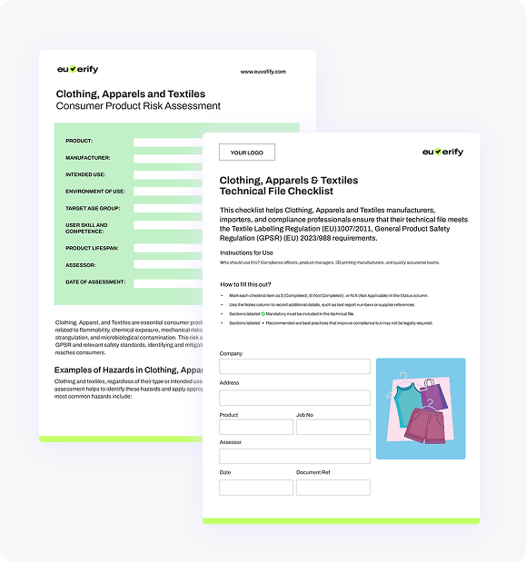 Clothing, Apparels and Textiles - Compliance Risk Assessment Template and Technical File Checklist (EU &UK)