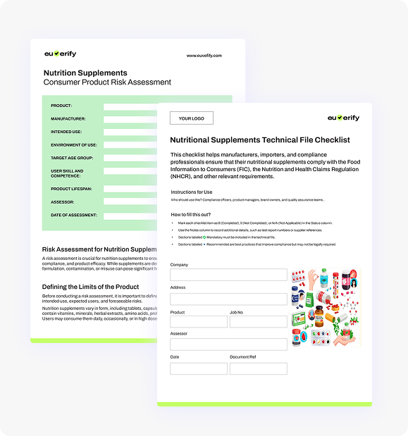 Nutritional Supplements - Compliance Risk Assessment Template and Technical File Checklist (EU &UK)