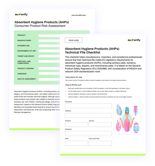 consumer product risk assessment and technical file form for absorbent hygiene products