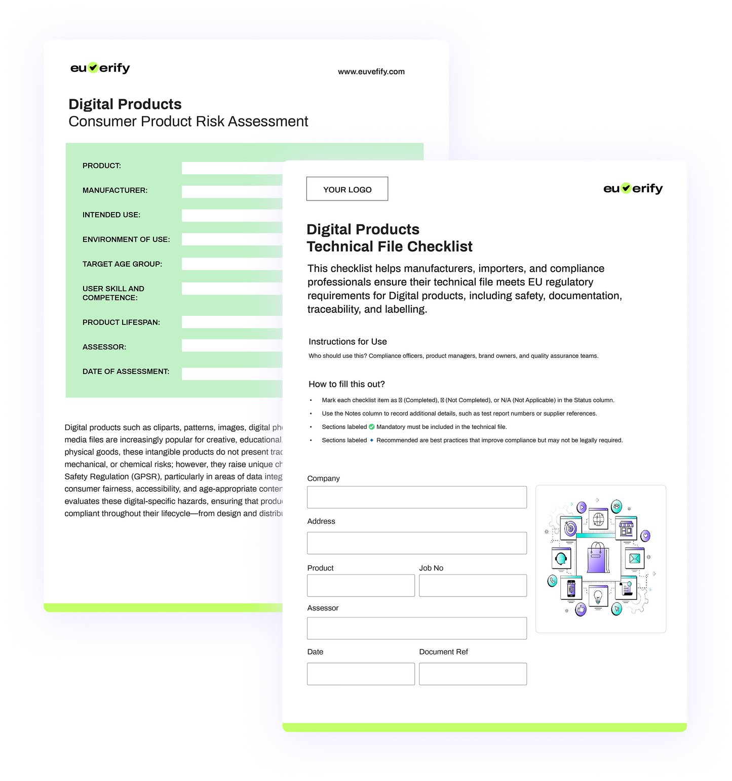 Digital product risk assessment & technical file checklist templates