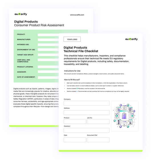 Digital product risk assessment & technical file checklist templates