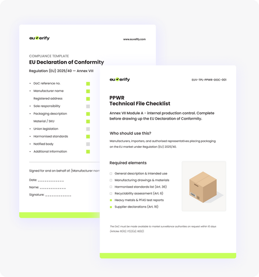 EU Declaration of Conformity Template for Packaging — PPWR (Regulation EU 2025/40)